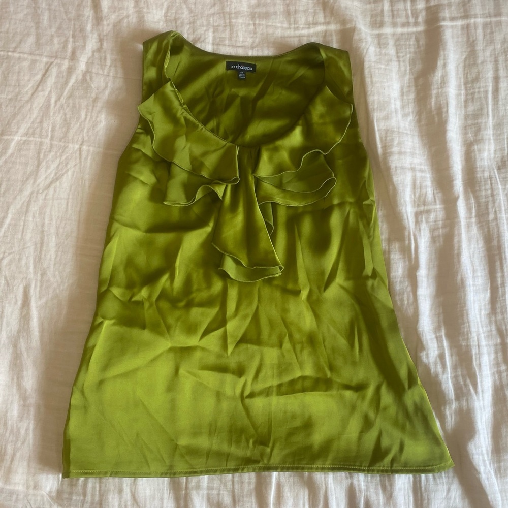 Green Sleeveless Blouse with ruffle